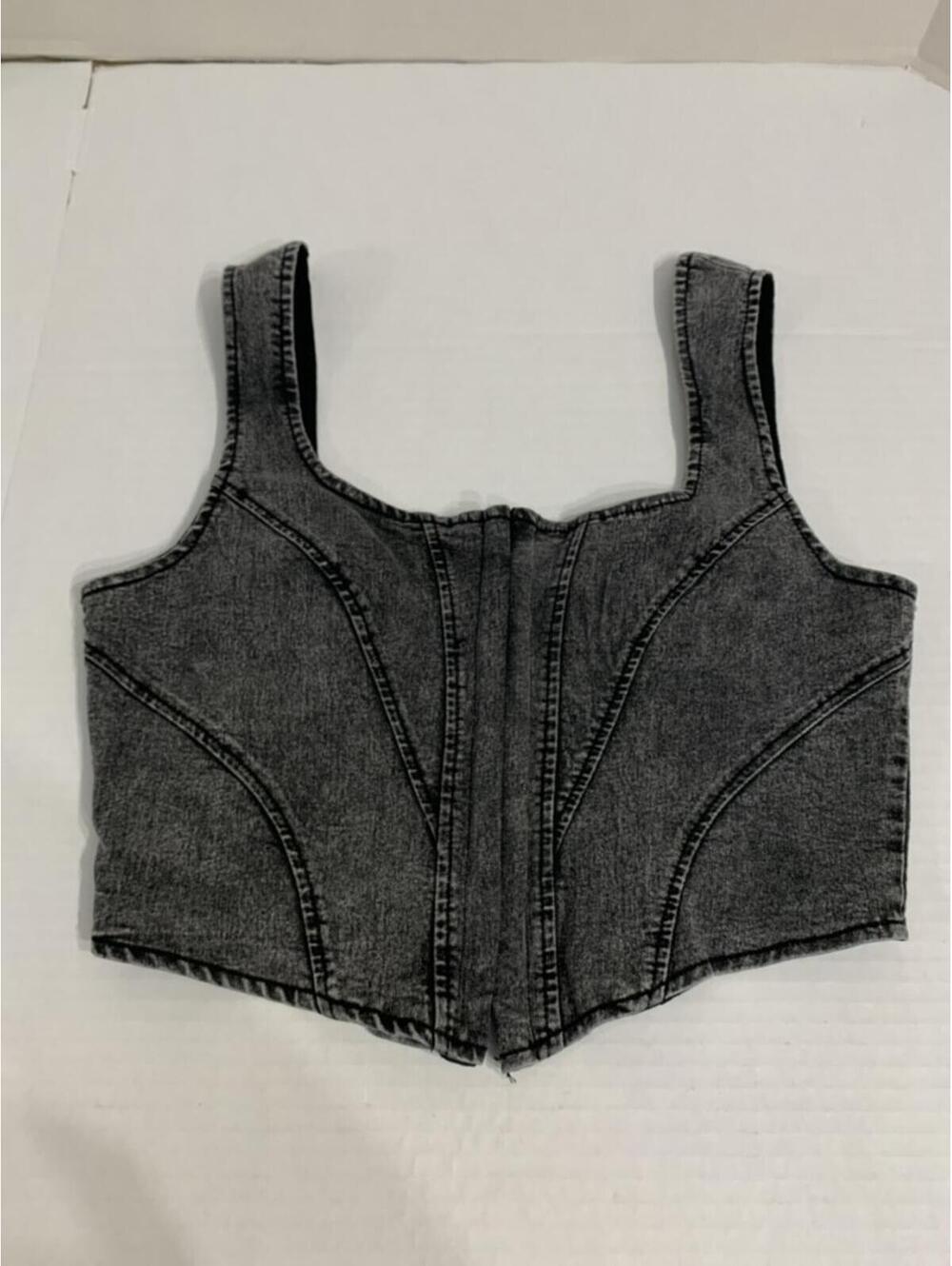 White House Black Market Womans Size Medium Black Denim Corset Top
